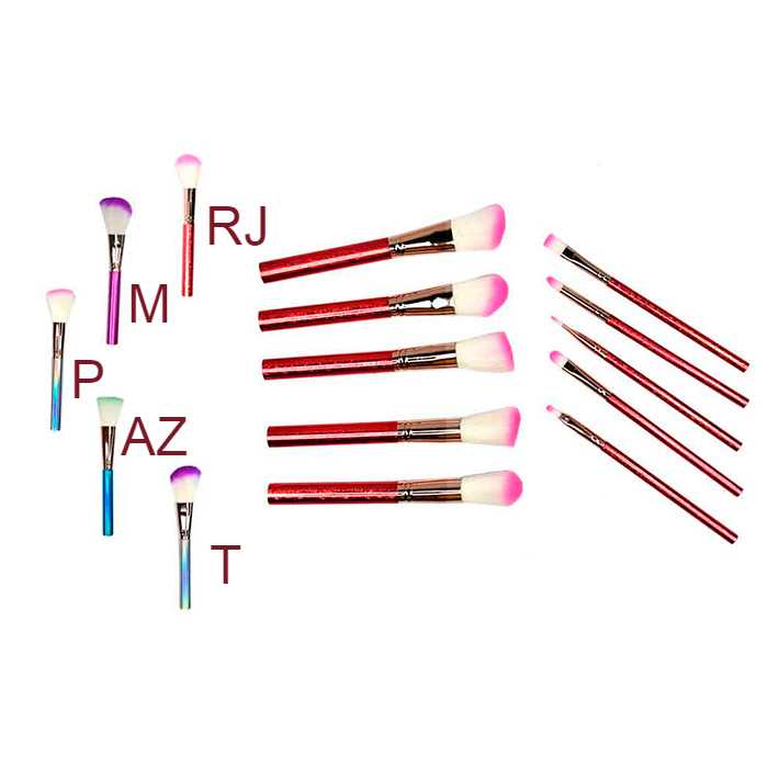 Kit brochas para maquillaje 10u metálicas