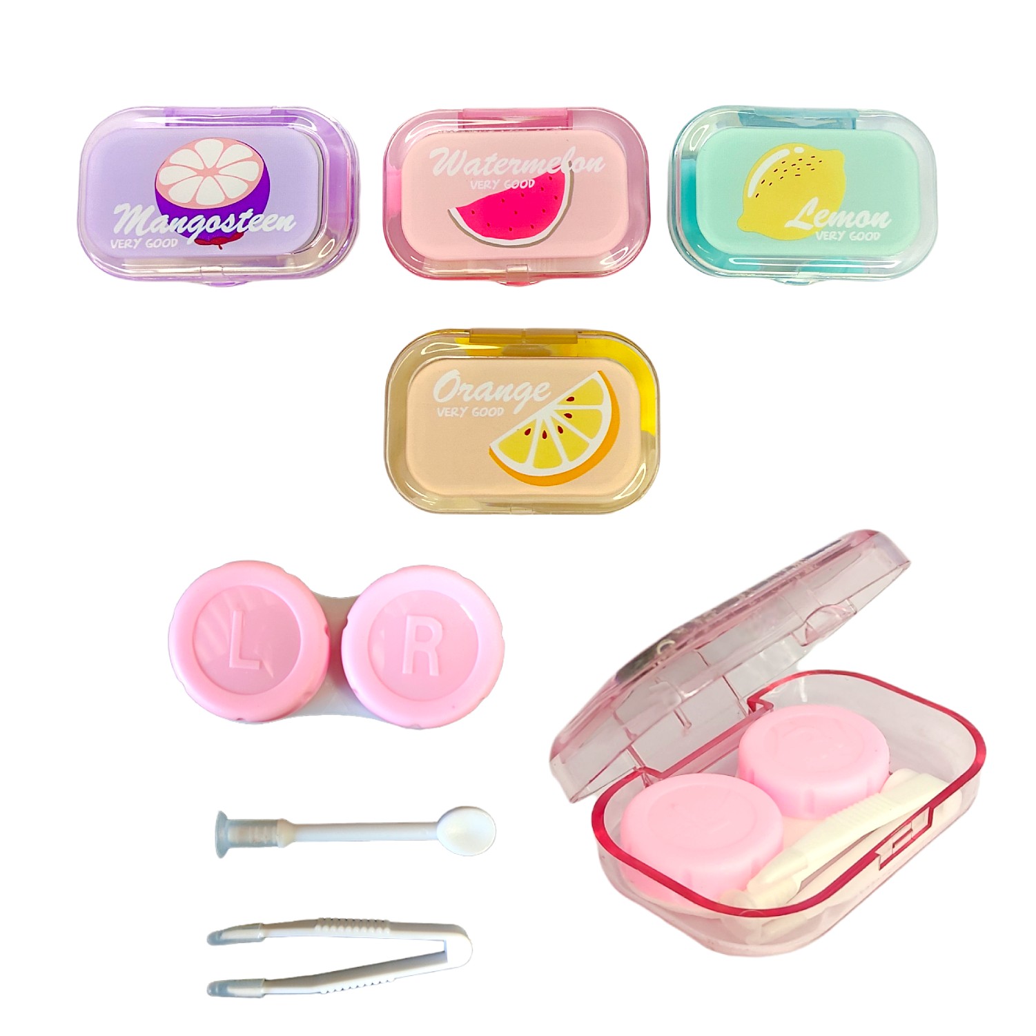 Estuche para lentes de contacto plástico transparente diseño de frutas