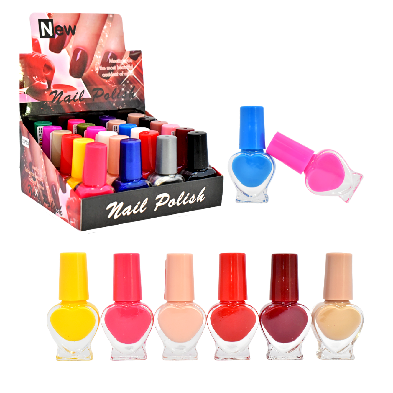 Esmaltes Nail polish en diseño de corazón tonos surtidos