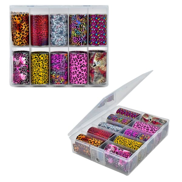 Caja de papel foil para uñas en diseños de leopardo