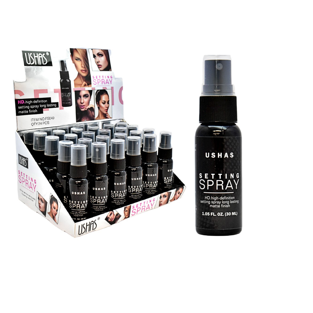 Fijador de maquillaje Ushas Setting Spray 30 ML caja plateada