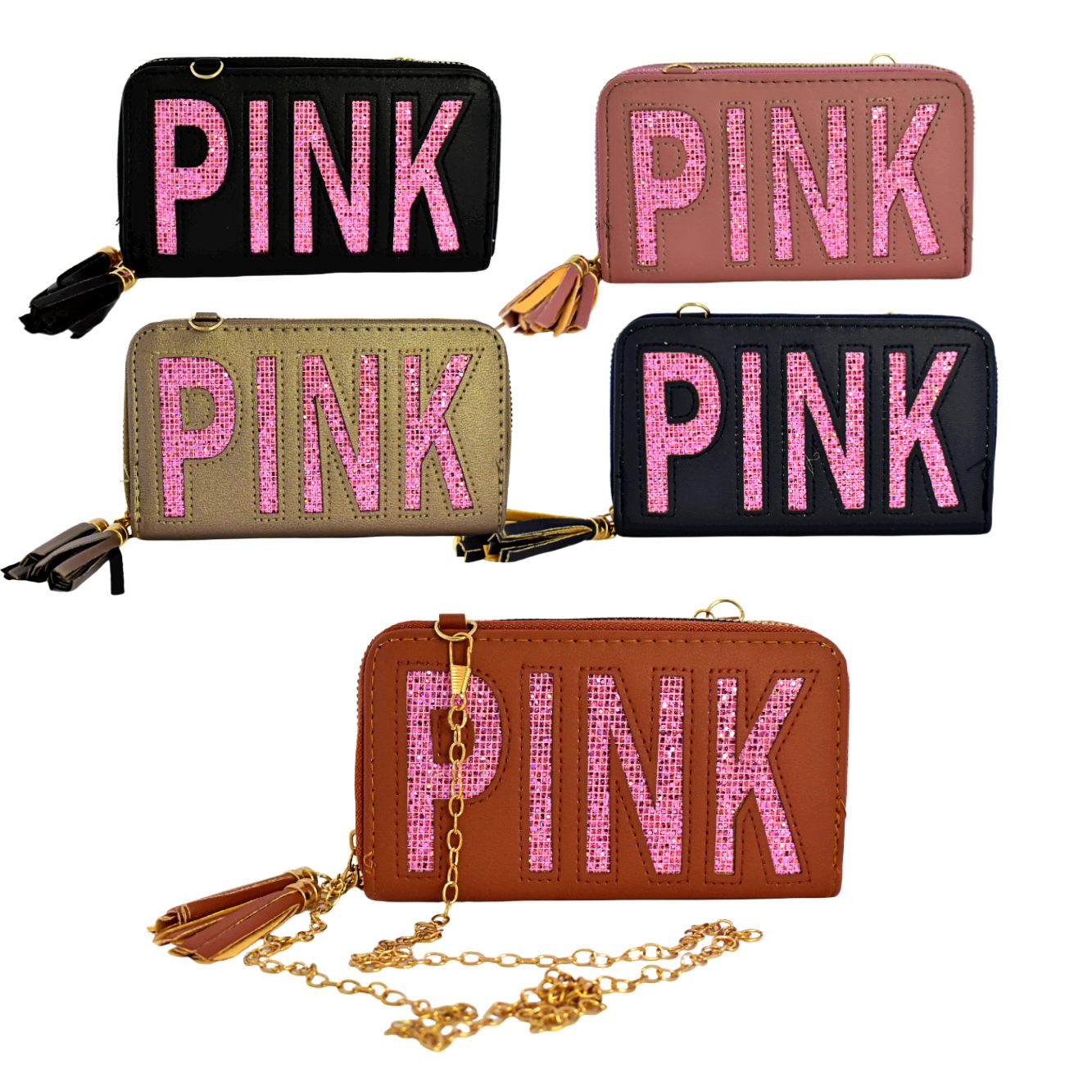 Billetera Pink in Sweet con emblema texturado de cuadros y brillantina