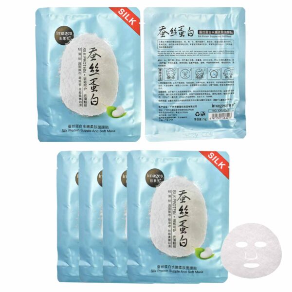 Mascarilla facial de proteina de seda sobre azul Images