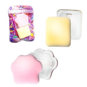 Duo de borlas para aplicacion de base diseño manita de gato y cuadrado empaque rosado